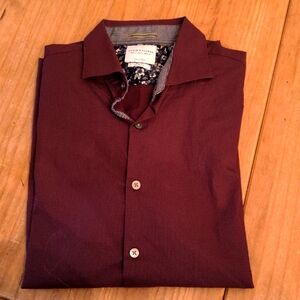 Denim & Flower Men's Slim Fit Maroon Button Down Shirt, Size Large